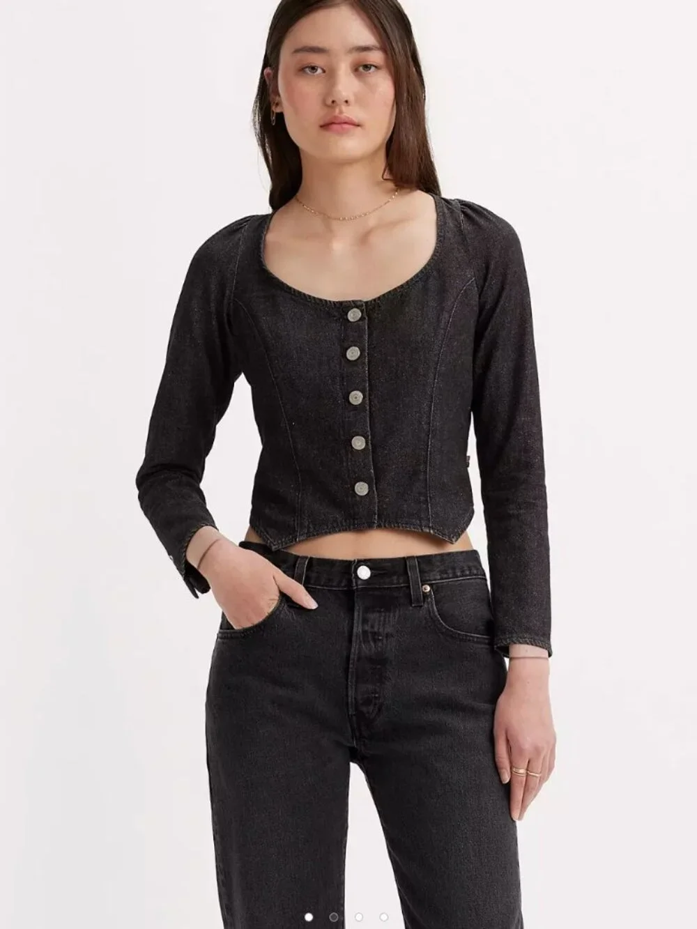 Levi’s Denim Long Sleeve Corset Top - Picture 1 of 7